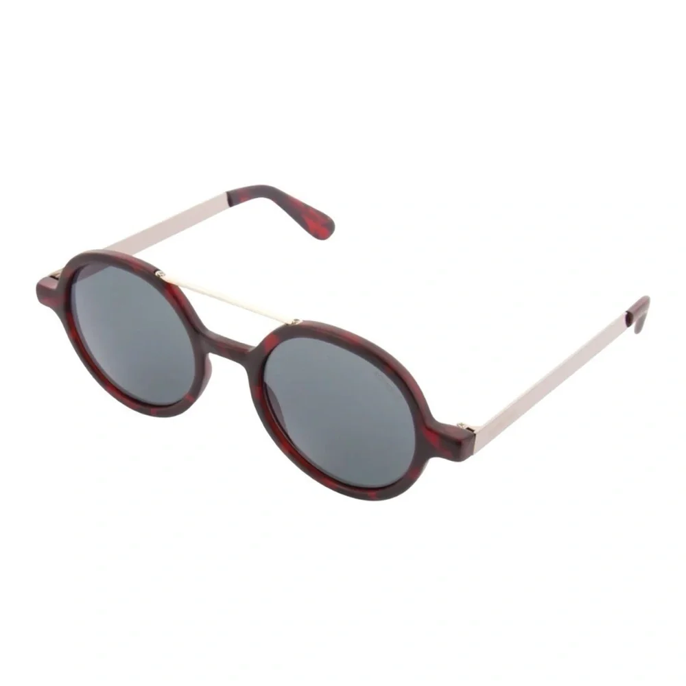 KOMONO Vivien Tortoise Silver Sunglasses NEW round red metal